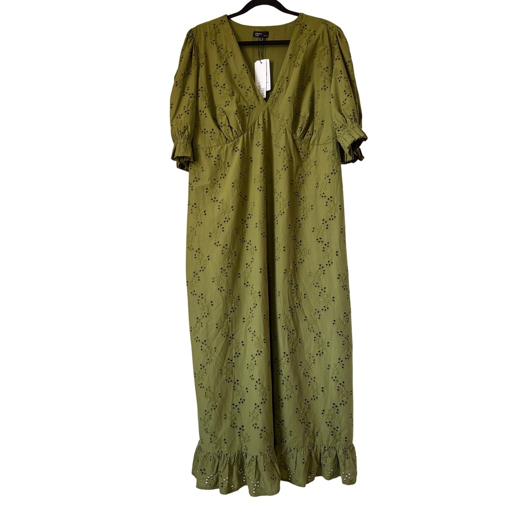 Nobody's Child Delilah Midaxi Dress Green Eyelet Cotton USA 14 UK 18 NWT